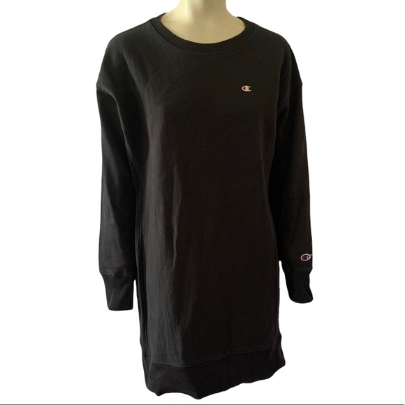 Champion Dresses & Skirts - CHAMPION BLACK DRESS SHIRT COTTON CREWNECK OVERSIZED LONG  SLEEVES WOMEN SMALL